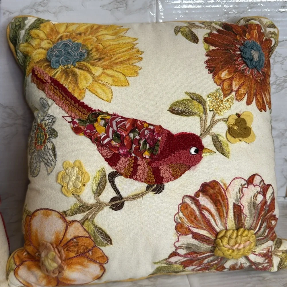 Pier 1 floral and birds home decor couch accent throw pillows Colorful boho